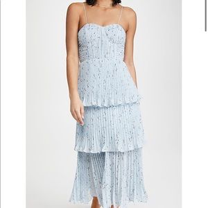 Self Portrait Metallic Floral Tiered Midi Dress